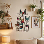 Wesiti Cat Wall Art Decor Iron Wall Sculptures Decor for Cats Lover 10.6 x 15.7 Inches Colorful Mid Century Cat Signs for Home Living Room Bedroom Kitchen Office(Leopard Print)
