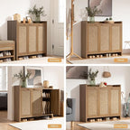 SICOTAS Shoe Storage Cabinet Set of 2, Large Tall Shoe Cabinet, Rattan Shoe Cabinet Storage for Entryway, Farmhouse Cabinet with Doors and Adjustable Shelves for Entryway Hallway Living Room