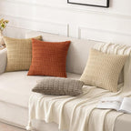 MIULEE Pack of 2 Corduroy Decorative Throw Pillow Covers 16x16 Inch Soft Boho Striped Pillow Covers Modern Farmhouse Home Decor for Sofa Living Room Couch Bed Tan