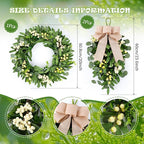 3 PCS Artificial Green Eucalyptus Wreaths for Front Door Spring Summer Greenery Teardrop Swag with Eucalyptus Leaves Olives Mixed Berry for Indoor Outdoor Farmhouse Home Wall Festival Wedding Decor