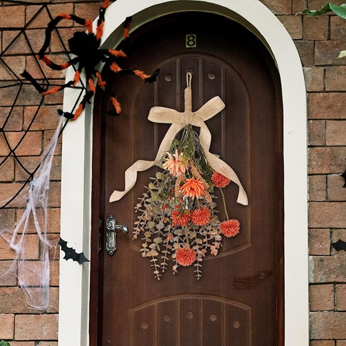 Artificial Floral Teardrop Swag for Front Door Decoration Floral Flower Teardrop Wreath for Easter Window Cafe Farmhouse Wall