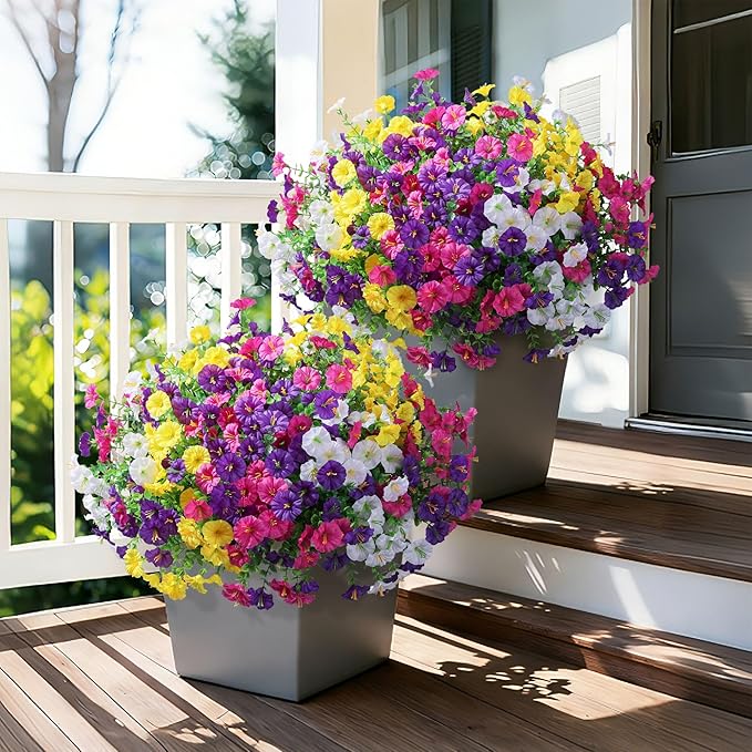 Ivydale 24 Bundles Artificial Flowers for Outdoors Faux Plants Spring Outdoor Decoration Faux Silk Morning Glory with Eucalyptus Realistic UV Resistant for Outside Porch Patio Window Garden Yard Home