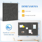 DOLLAR BOSS Felt Cork Board Tiles, 6 Packs 12" x 12" 1/2" Thick Cork Bulletin Board Self Adhesive Corkboards for Walls with 60 Pushpins for Home Office Kitchen School Decor Display, Grey
