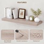 Acovy 16 Inch Floating Shelves, 3D Textured Wood Grain, 16"x9.25"x1.5" Inch Deep Floating Shelves for Wall, Wooden Shelves for Bathroom, Bedroom, Living Room, Washed White, 2 Pieces