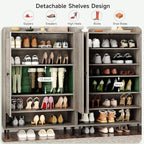 ONBRILL Shoe Cabinet with Cross Molding Doors, 6-Tier Shoe Storage Cabinet with 3 Adjustable Shelves and Metal Legs, 45'' Tall Shoes Rack Organizer Cabinet for Entryway, Front Door, Gray Wash