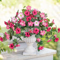 HyeFlora Artificial Flowers for Outdoors 2PCS Spring Faux Morning Glory Look Real Silk Flowers for Outside Planter UV Resistant Fake Flowers for Home Garden Balcony Yard Porch Deco (Pink)
