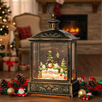 Christmas Snow Globe Swirling Glittering Snowman Choir with Music & Timer, USB Lined/Battery Operated Lighted Water Lantern for Christmas Festival Decoration Gifts