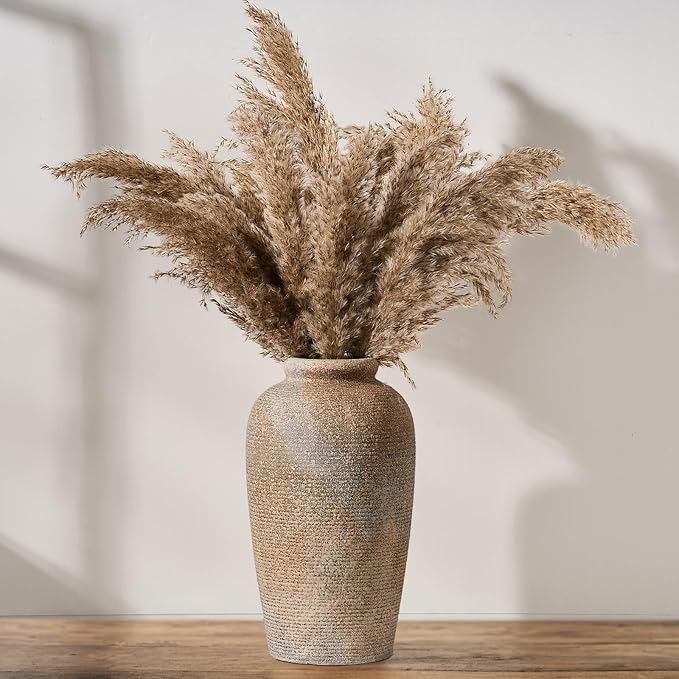 Emotionally Grounded Vase, Vaseking Large Ceramic Rustic Vase, 11 inch Minimalist Decorative Farmhouse Tall Vases for Home Decor, Living Room, Enterway, Table Decoration, Brown