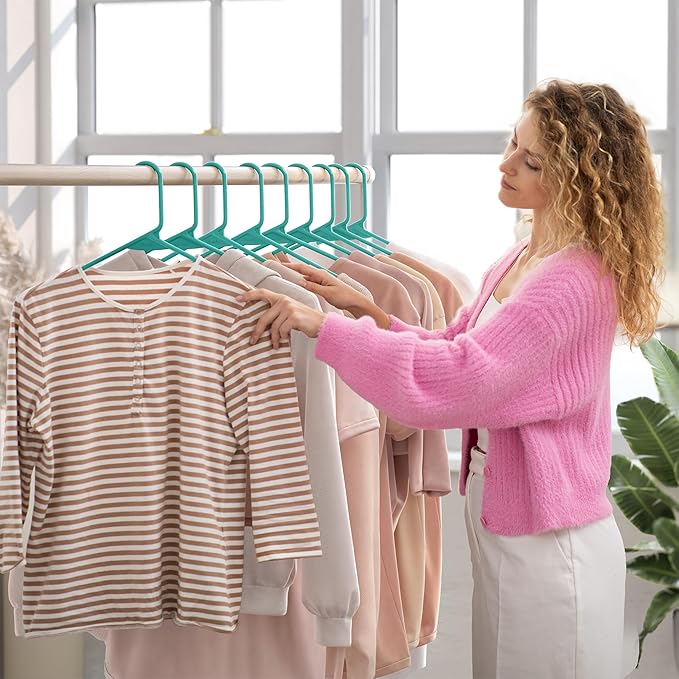 Plastic Hangers 50 Pack Aqua - Clothes Hangers - Makes The Perfect Coat Hanger and General Space Saving Clothes Hangers for Closet - Percheros Ganchos para Colgar Ropa Hangars