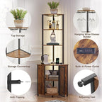 VECELO 6 Tier Corner Shelf with LED Light and Charging Station, 63” Tall Standing Cabinet Organizer, Narrow Bookshelf with Storage Rack for Living Room, Bedroom, Kitchen, Balcony, Small Space
