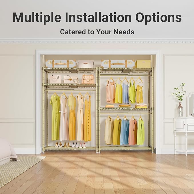 VIPEK X1 Expandable Clothes Rack Heavy Duty Adjustable from 2' to 3'5" with Adjustable Shelves and Hanger Rods, Reach-in & Walk-in Closets Metal Garment Racks Portable Closet, Gold