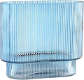 Ribbed Glass Vase, Blue Glass Vase, Fluted Short Vases for Flowers, Modern Vases for Living Room, Dining Room, Bathroom, Desk, Shelf, Wedding, Office, 7 Inches