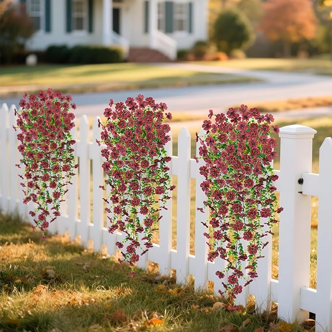 Artificial Mums for Outdoors Fake Hanging Flowers for Decoration, 2 PCS Silk Daisy Flower Realistic Faux Plants UV Resistant for Porch Patio Window Yard Outside Decor(Brown)