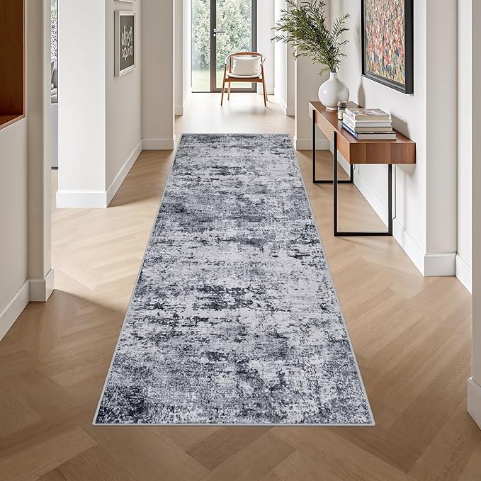 Washable Area Rug 3x10 Entryway Rug: Washable Modern Abstract Soft Thin Rug Indoor Floor No Slip Stain Resistant Carpet for Bedroom Dining Room Farmhouse Nursery Home Office - Grey