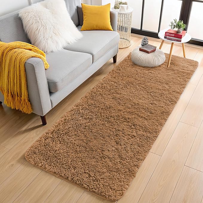 OLANLY 2x4 Machine Washable Runner Rugs for Hallway, Soft Fluffy Shaggy Bedside Rugs for Bedroom, Living Room, Indoor Floor Carpet for Kids Girls and Boys, Nursery Rooms, Home Decor Aesthetic, Khaki