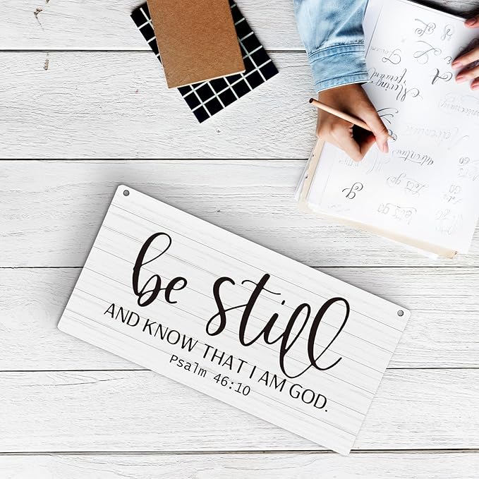 huester Christian Wood Plaque Sign, Be Still and Know Wall Decor, Christian Religious Home Wall Decor, Bible Verses Wall Decor, Be Still and Know that I am God Wall Hanging Decor, 12x6 inches