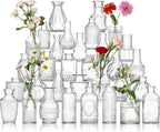 Glass Bud Vase Set of 32 Pcs, Vintage Clear Small Glass Vases for Flowers, Glass Bud Vases in Bulk, Mini Vase for Centerpieces, Wedding, Home Decor and Events