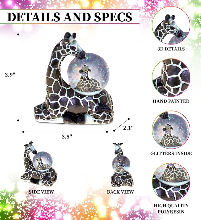 COTA Global Giraffe Snow Globe Decor - Beautiful Snow Globe Decorations with Giraffe Figurine, Collectible Snow Globes Perfect Giraffe Decor for Home, Office Space, Figurine Shelf, or Desk - 45mm