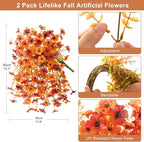 Artificial Fall Flowers for Outdoors, 2PCS Silk Fake Flowers Realistic Daisy Mums UV Resistant Porch Patio Window Yard Decor (Fall Orange)