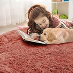 OLANLY Rust Red Round Rugs for Bedroom - Machine Washable, 8 ft Circle Area Rugs for Living Room, Soft and Fluffy Shaggy Carpet for Teen Girl and Boys, Nursery Rooms, Dorms, Home Decor Aesthetic