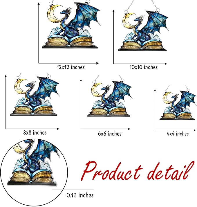 Dragon Moon Book Bookworm Acrylic Suncatcher, Book Suncatchers for Window Hangings, Bookish Gifts for Readers Book Lovers Bookworm, Gift for Mother's Day, Women, Mom, Wife, Grandma