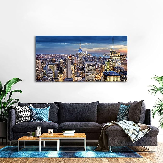 Extra Large New York City Wall Art NYC Skyline Office Wall Decor Sunset Manhattan Skyline Canvas Prints Modern Skyscraper Cityscape Pictures Artwork for Living Room Bedroom Home Decoration 30x60"