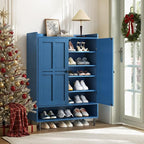 Blue 7+1 Tier Farmhouse Shoe Storage Cabinet - 45" Tall Entryway Organizer with Cross Molding Doors, 3 Adjustable Shelves & Metal Legs, Shoe Rack for Front Door Entrance