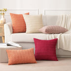 MIULEE Pack of 2 Corduroy Decorative Throw Pillow Covers 20x20 Inch Soft Boho Striped Pillow Covers Modern Farmhouse Home Decor for Summer Sofa Living Room Couch Bed Coral