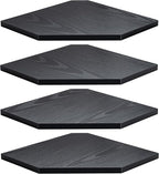 Fun Memories Corner Shelf Wall Mount, Floating Corner Shelves, Set of 4 Corner Wall Shelf Organizer, Rustic Wood Wall Storage Display Shelves for Living Room Bedroom Bathroom Kitchen, Classic Black