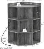 Aheaplus Corner Cabinet, Corner Storage with USB Ports and Outlets, Corner Cube Toy Storage for Small Space, Wooden Cubby Bookshelf with 9 Cubes for Playroom, Bedroom, Living Room, Grey Oak