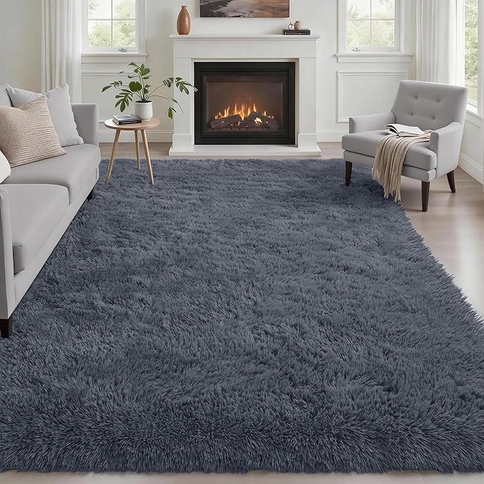 6x9 Area Rugs for Living Room Bedroom: Ultra Soft Fluffy Shag Rug Upgrade Non-Slip Non-Shedding Large Fuzzy Plush Carpet Indoor Floor Carpets for Kids Room Playroom Nursery Dorms Home Decor Grey