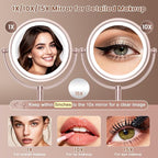 VESAUR Lighted Makeup Mirror Rose Gold Nickel, Double Sided 1X/10X HD Undistorted Magnifying Mirror, 8.5" Vanity Mirror with 3 Colors Dimmable 90 Bright LEDs, 360°Swivel Two Power Supply, Luxury Gifts