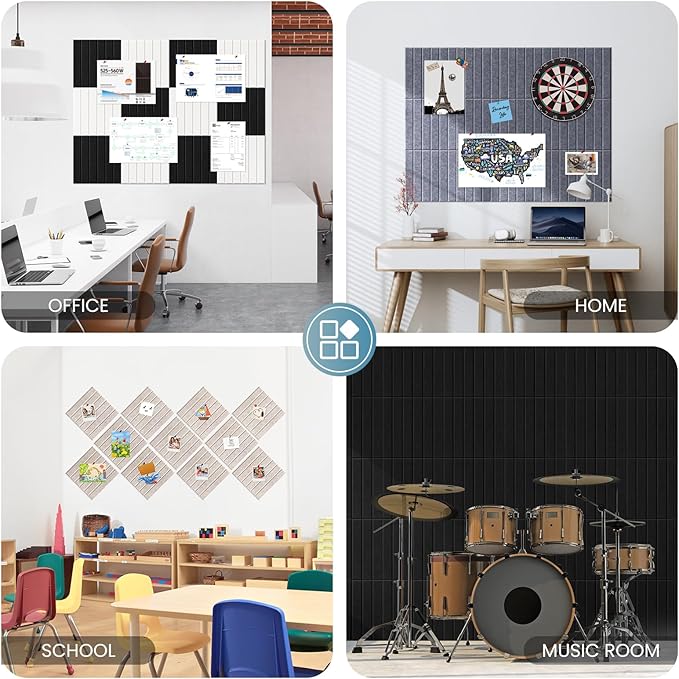 Large Cork Bulletin Board for Wall 36"x24", 6 Pack Felt Slat Wall Panel Tiles with 30 Pushpins, 25 Safe Removable Adhesive Tabs, Decorative Pin Board Tack Board for Office Home School