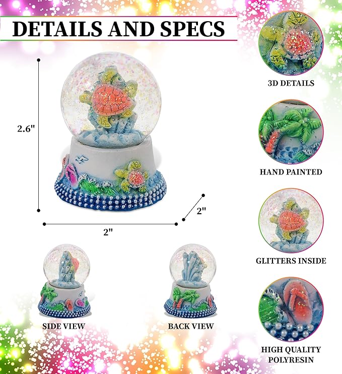CoTa Global Sea Turtle Neon Snow Globe Decor - Elegant Pink Sparkle Glitter Inside The Snow Globe Figure, Animal Figurines for Kids and Adults, Collectible Snow Globes for Birthday, Christmas - 45 mm
