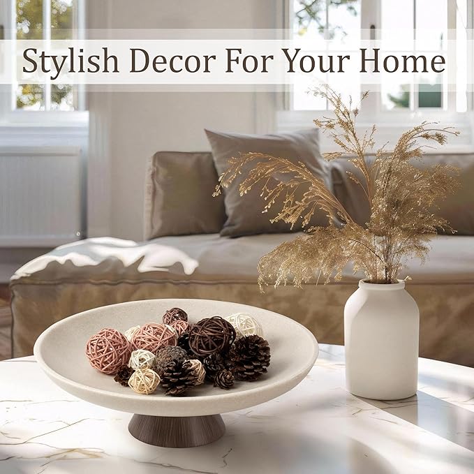 LIN CHUAN Large Decorative Bowl, Modern Resin Pedestal Bowl for Home Decor, Stylish Fruit Bowl for Kitchen Counter, Chic Key Holder for Entry Table, Brown
