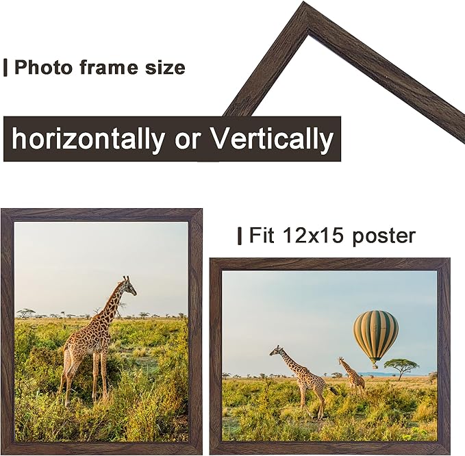 12x15 Picture frame walnut set of 3,Wooden Frame 15x12 Wall Gallery Poster Photo frame with Durable Shatter Resistant Plexiglass for Wall Mounting Family -friend- wedding best gift