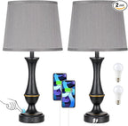 Seealle Upgraded Touch Lamps for Bedrooms Set of 2 - Nightstand Table Lamp with USB C+A, 3 Way Dimmable Lamps for Living Room(Grey)
