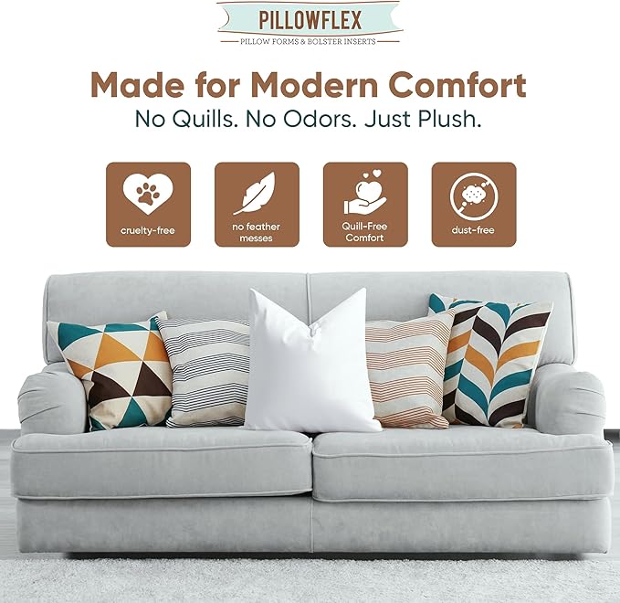 Pillowflex Synthetic Down Alternative Pillow Inserts for Shams - Comfy Pillows for Sleeping, Perfect & Best for Sleeping, Handmade Down Alternative Throw Pillow Inserts - (14x14 Set of 2)