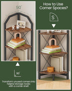 CHOEZON 3-Tier Corner Shelf, Industrial Corner Bookshelf, 35.4" Storage Stand, Plant Stand Display Shelf, Bookcase for Bedroom, Living Room, Home Office, Rustic Brown and Black TCJ03BF