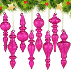 Mifoci 8 Pcs 6 Inch Mercury Glass Finial Christmas Ornaments Hanging Christmas Finials Glass Ornaments Assorted Mercury Decor for Vintage Holiday Xmas Tree Decoration (Hot Pink)