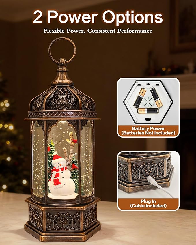 Extra Large Christmas Snow Globes Christmas Lantern, 12.99" Musical Snow Globe with 8 Songs, Snowman Snowglobes for Kids Adults, 6H Timer Dual Power, Lighted Christmas Decorations Indoor Gifts