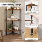 HOOBRO Corner Shelf Stand, Industrial 3-Tier Corner Bookshelf with Metal Frame, Plant Display Shelf, Small Bookcase for Small Spaces, Living Room, Rustic Brown and Black BF30CJ01