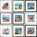 Vittanly 12x12 Picture Frames Set of 9, Display 8x8 Pictures with Mat or 12x12 without Mat, Photo Frames for Wall Mount, Engineered Wood, Black&Brown&Distressed White
