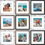 Vittanly 12x12 Picture Frames Set of 9, Display 8x8 Pictures with Mat or 12x12 without Mat, Photo Frames for Wall Mount, Engineered Wood, Black&Brown&Distressed White
