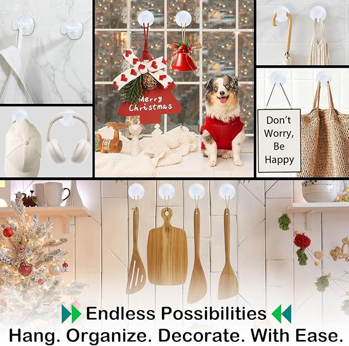 White Garland Hanger, 22LB Strong Wreath Hangers for Front Door Easter Christmas Decorations Welcome Sign, Suction Cup Hooks for Wreaths on Glass Window Over The Door, Removable Wreath Door Hanger