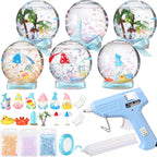 6 Set Beach Summer Snow Globe Craft Kit DIY Coastal Snow Globes with Ocean Gnomes, Glue Gun, Glitter & Ribbon for Summer Coastal Beach Party Favor