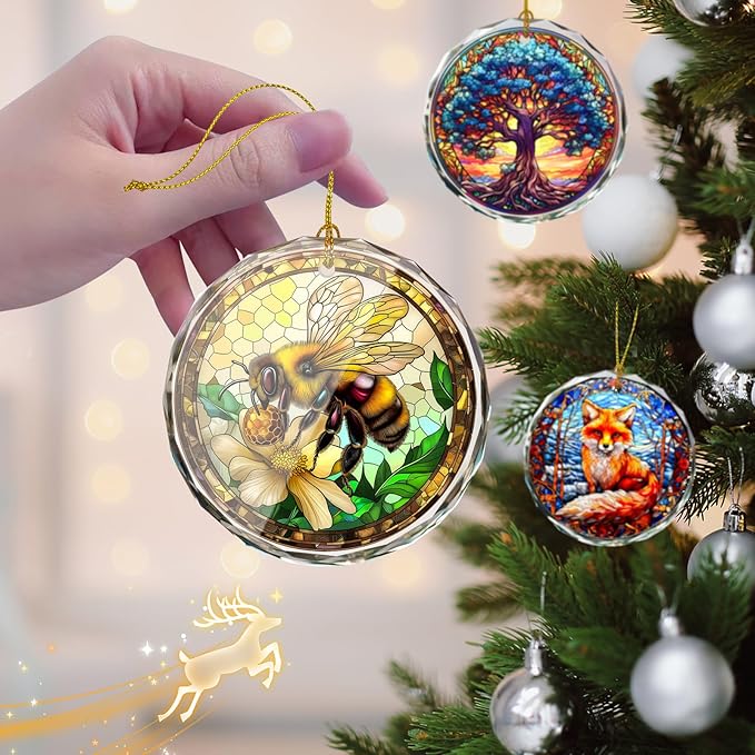 Stained Glass Bee Ornament - Christmas Tree Decoration, Gift Idea