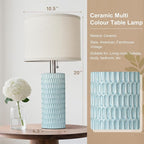 Reaketon 20.5" Modern Ceramic Table Lamps for Bedroom Set of 2, Bedside Lamps for Night Stands with Beige Lampshade, Farmhouse Table Lamp for Living Room Office Dorm, Sky Blue