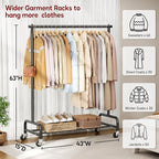 SLEEPING LAMB Heavy Duty Clothing Racks for Hanging Clothes Rack, 43" Wide Rolling Garment Rack Metal Clothing Hanger Rack with Wheels Wardrobe Rack for Coats, Shirts, Dress, (Black)