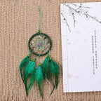 Green Small Dream Catcher with Feathers Wall Hanging Ornament Indian Style Decoration Wind Chimes for Car Home Wall Decor